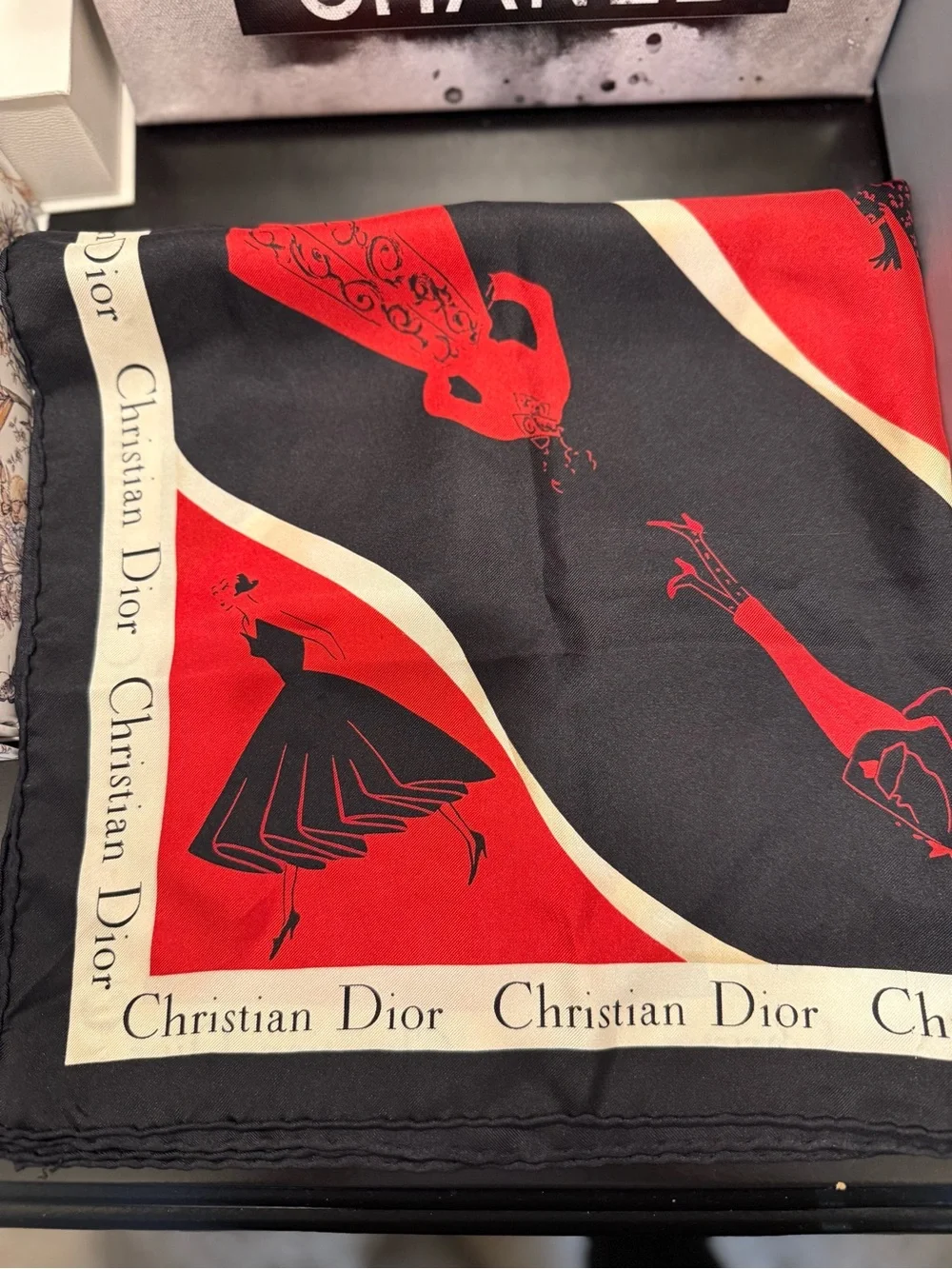 Dior Silk Scarf in Red, Black & White